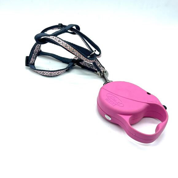 Small Dog/Cat Harness & Flexi Mini 10’ retractable leash Pink/Grey - Picture 1 of 6